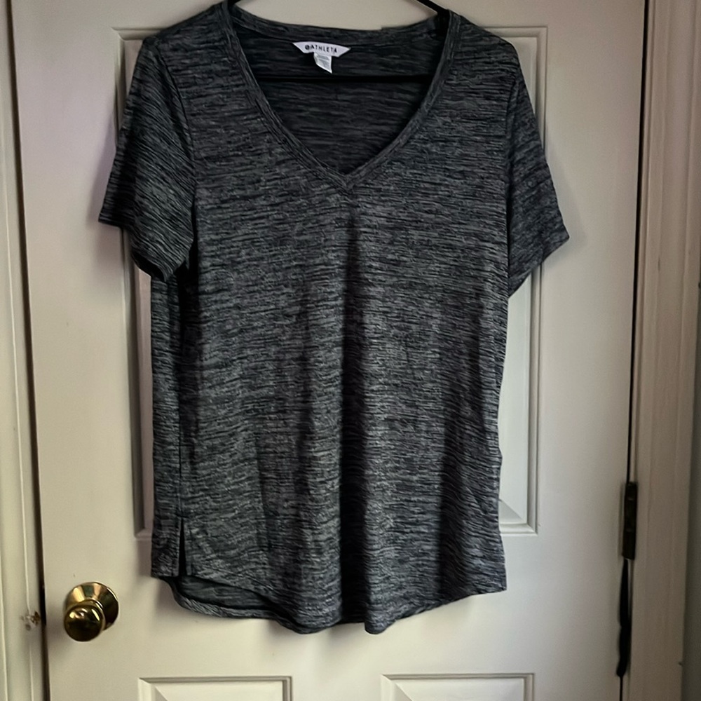 Athleta Heathered Charcoal Gray V-Neck Short Sleeve Tee